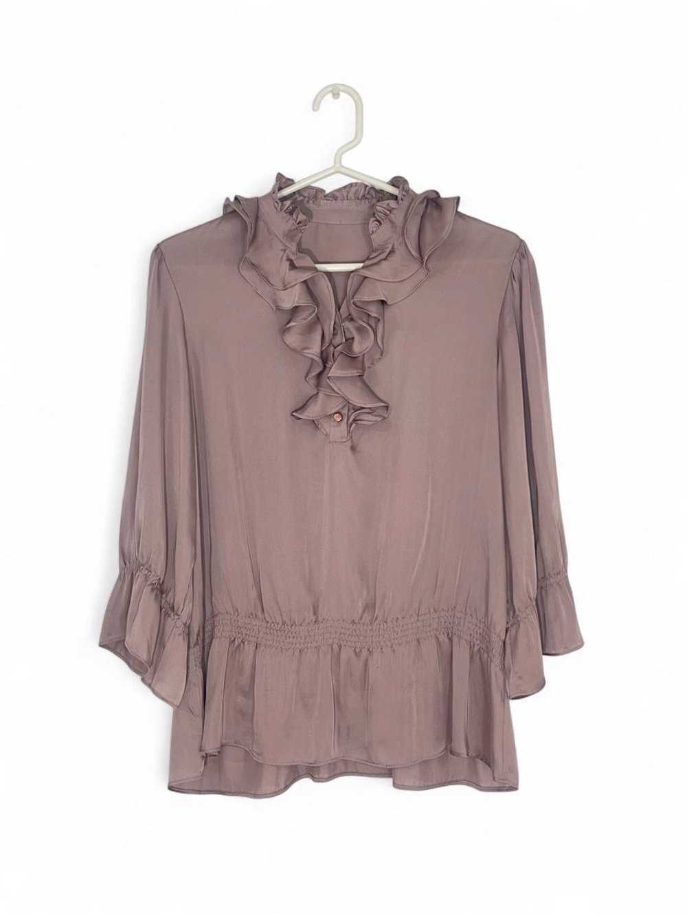 Ruffled V-Neck Blouse in Mauve